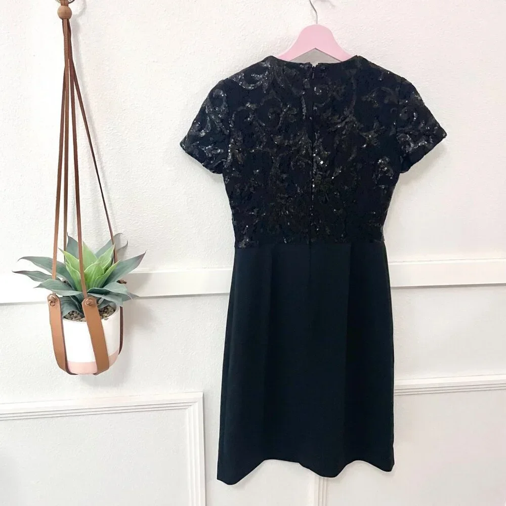 Brooks Brothers Black Short Sleeve Cocktail Sequins Dress Size 2